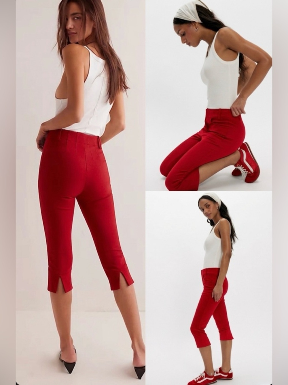 Free People Bette Super Slim Capris Red Split Hem Pants Size 8 Tailored